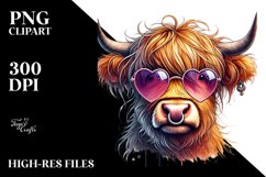 Highland Calf with Heart Shaped Sunglasses, Transparent PNG Product Image 2