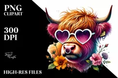 Highland Calf with Heart Shaped Sunglasses, Transparent PNG Product Image 2