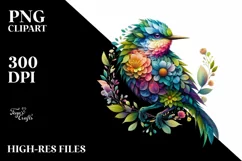 Colorful Bird with Flowers PNG Product Image 1