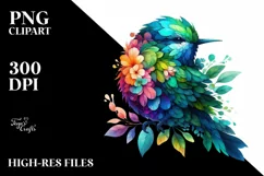 Vibrant Bird with Plant Leaves PNG Product Image 1