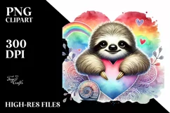 Colorful Baby Sloth with Heart PNG Product Image 2