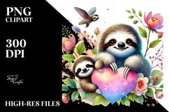 Baby Sloth Heart Watercolor PNG Product Image 2