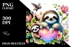Baby Sloth Heart Watercolor PNG Product Image 2