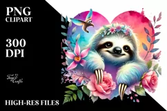 Baby Sloth Holding Heart PNG Product Image 2