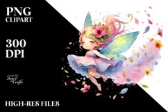 Colorful Watercolor Cute Fairy Petals Clipart Product Image 3