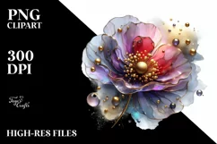 Abstract Shiny Poppy Golden Watercolor Clipart Product Image 3