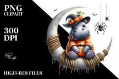 Watercolor Design with Hippo for Halloween, High-Quality PNG Product Image 2