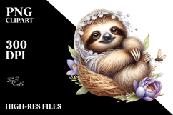 Digital Watercolor Baby Sloth PNG Product Image 2