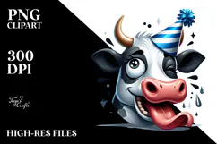 Holstein Cow with Party Hat PNG Product Image 2