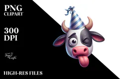 Holstein Cow with Party Hat PNG Product Image 2