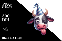 Holstein Cow with Party Hat PNG Product Image 2