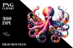 Half Flower Octopus Watercolor | Sublimation Clipart Product Image 3