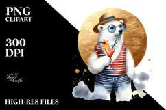 Watercolor Polar Bear in Beachwear PNG Product Image 2