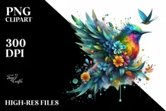 Colorful Bird with Flowers PNG Product Image 3