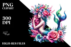Watercolor Vibrant Drawing of Mermaid, Transparent PNG Product Image 2