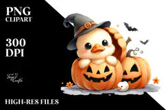 Cute Baby Duck Popping Out from Halloween Pumpkin Product Image 2