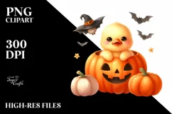 Cute Baby Duck Popping Out from Halloween Pumpkin Product Image 3