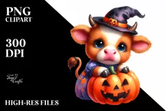 Cute Baby Cow Halloween Drawing | Sublimation Clipart Product Image 1