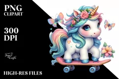 Colorful Baby Unicorn Skateboard PNG Product Image 1