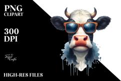 Funny Cow with Funny Sunglasses PNG Product Image 2
