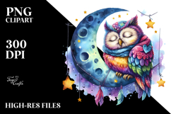 Sleeping Owl Moon Hanging Stars Vibrant Sublimation Clipart Product Image 2