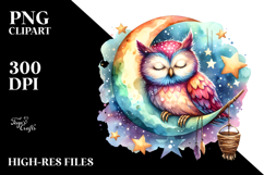 Sleeping Owl Moon Hanging Stars Vibrant Sublimation Clipart Product Image 2