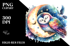 Sleeping Owl Moon Hanging Stars Vibrant Sublimation Clipart Product Image 2