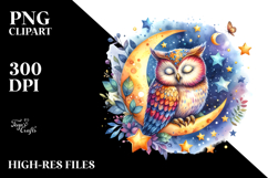 Sleeping Owl Moon Hanging Stars Vibrant Sublimation Clipart Product Image 2