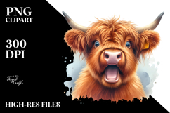 Highland Cow Portrait Excited Clipart Product Image 2