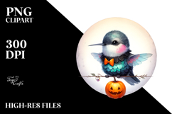 Digital Painting Hummingbird on Halloween Moon, PNG Product Image 2