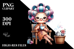 Old Lady Character Sitting with Tea Cup | Clipart Product Image 2