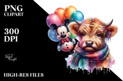 Colorful Baby Highland Cow Balloon PNG Product Image 1