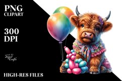 Colorful Baby Highland Cow Balloon PNG Product Image 3