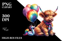 Colorful Baby Highland Cow Balloon PNG Product Image 2