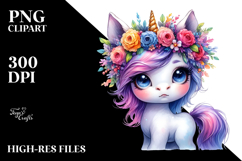 Baby Unicorn with Floral Wreath, Transparent PNG Product Image 2