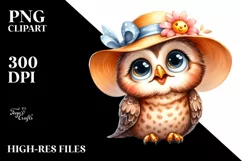 Proud Owl Sun Hat Watercolor Clipart Product Image 3