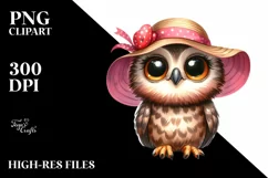 Proud Owl Sun Hat Watercolor Clipart Product Image 1