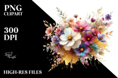 Vibrant Bouquet Gold Foil Clipart Product Image 2