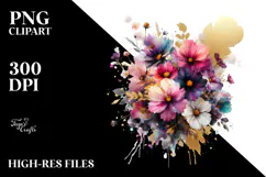 Vibrant Bouquet Gold Foil Clipart Product Image 2