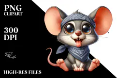 Silly Cartoon Mouse in Bandana, PNG Product Image 2