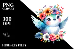 Cartoon Hummingbird with Flower Crown, Transparent PNG Product Image 2