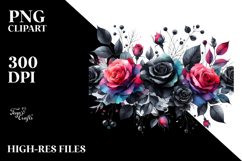 Vibrant Black Roses Frame PNG Product Image 2