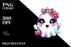 Chibi-Style Cute Ghost with Glam Accessories PNG Product Image 2