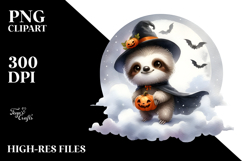 Digital Painting Sloth on Halloween Cloud, PNG Product Image 2