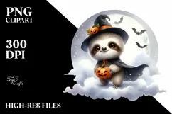 Digital Painting Sloth on Halloween Cloud, PNG Product Image 1