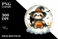 Digital Painting Sloth on Halloween Cloud, PNG Product Image 3