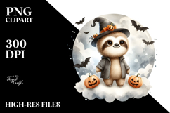 Digital Painting Sloth on Halloween Cloud, PNG Product Image 2
