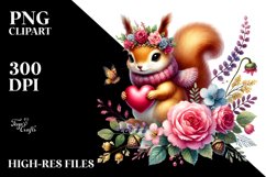 Adorned Squirrel on Flower Holding Heart PNG Product Image 2