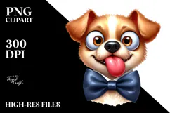 Cartoony Dog with Bow Tie PNG Product Image 2