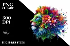 Vibrant Lion with Flowers PNG Product Image 3